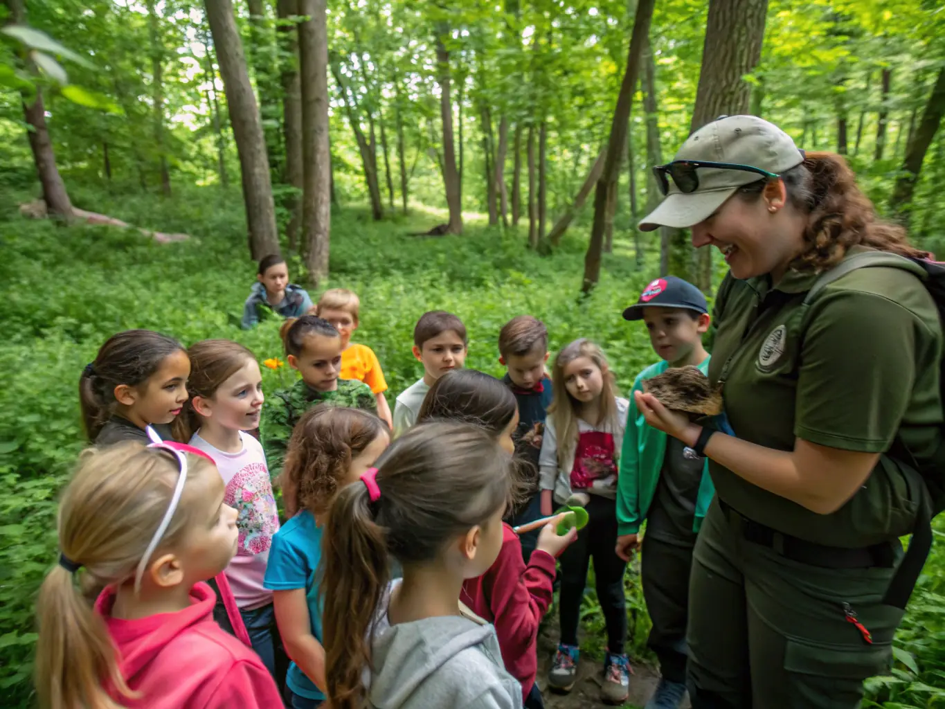 A close-up shot of a group of students participating in an educational program about wildlife conservation, highlighting the association's commitment to educating future generations.